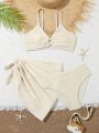 Teenage Girl Solid Color Three-Piece Swimsuit