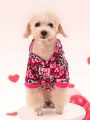 PETSIN Valentine's Day Pink And Black Plaid Love Letter Print Pet Cat And Dog Wearable Hooded Sweatshirt 1 Piece