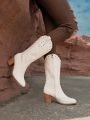 Styleloop Women's Fashionable Embroidery & Rivet Detail Western Style PU Brown Block Heel Boots