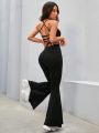 SHEIN Daily&Casual Strappy Backless Bra And High-Waisted Flared Tracksuit
