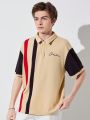 SHEIN Teen Boys' Casual Color Block Polo Shirt With Letter Print, Versatile