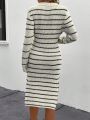 SHEIN LUNE Women's Striped Side Slit Sweater Dress
