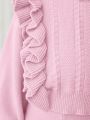 SHEIN 2pcs/set Girls' Ruffle Edge Sweater And Long Pants Outfit