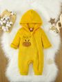 Baby Boy Cartoon Embroidery Zip Up Hooded Jumpsuit