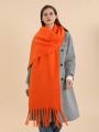 1pc Solid Color Circle Loop Yarn Fringe Long Tassel Scarf Shawl Blanket For Outdoor, Nap, Windproof, And Warm, Perfect For Daily Use