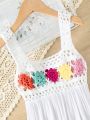 Tween Girls' Sleeveless Handmade Crochet Cover Up Dress With Random Color Flowers