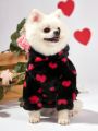 PETSIN Valentine's Day Red & Black Plush Hoodie With Heart Pattern