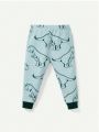 Cozy Cub Baby Boy Snug Fit Pajamas Cartoon Dinosaur Animal Pattern Colorblock Pullover Top And Pants Set