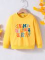 Girls' Lovely Letter Print Long Sleeve Sweatshirt With Round Neck For Spring And Autumn