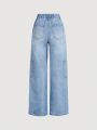 SHEIN Teenage Girls' Casual Loose Mid-Waisted Straight Leg Jeans
