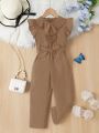 SHEIN Young Girl Ruffle Trim Belted Jumpsuit