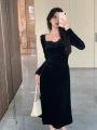 DAZY Velvet Dress With Lace Detailing