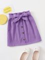 SHEIN Tween Girls' Casual Skirt With Woven Button Decoration