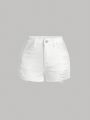 SHEIN Girls'(Big) Solid Color Simple Style Denim Shorts