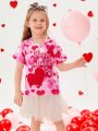 SHEIN Kids EVRYDAY Girls' Love Heart And Letter Printed T-shirt