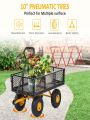Steel Garden Carts, 500 Lbs Outdoor Utility Yard Wagon, Heavy Duty Metal Mesh Garden Wagon with Removable Sides & 180°Rotating Handle & 10in Wheels, Black (500lbs) Perfect for Garden, Farm, Yard
