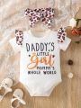 Infant Girls' Slogan Printed Ribbed Short Sleeve Bodysuit