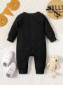 Infant And Child Casual Ribbed Knitted Cute Bear Embroidered Pattern Jumpsuit Spring, Autumn And Winter Jumpsuit