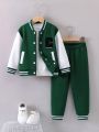 Toddler Boys' Letter Printed Striped Baseball Jacket And Trousers Set