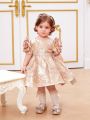SHEIN Baby Girl Palace Style Gorgeous Three-dimensional Floral Short-sleeved Dress
