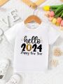 SHEIN Little Boys' New Year Slogan Print T-Shirt