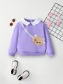 SHEIN Baby Girl Embroidery Cartoon Pattern Contrast Collar Sweatshirt