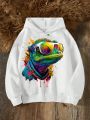 Boys' Casual Lizard Printed Hooded Long Sleeve Sweatshirt, Suitable For Autumn And Winter