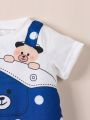 Baby Boy's Knitted Polka Dot Romper With Bear Applique, Summer