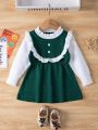 Baby Girls' Color Block Ruffle Hem Knitted Sweater Dress