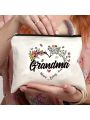 1 piece beige bouquet Grandma pattern zipper storage bag, lightweight multi-functional storage bag, portable cosmetic bag storage bag, storage for keys, sanitary napkins, etc., used for back to school, business trips, personal travel, dormitories,