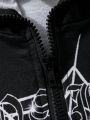 Tween Boy Spider Web & Letter Graphic Hooded Sweatshirt