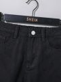 SHEIN Tween Boys'Black  Casual Loose Ripped Straight Leg Denim Shorts,For Summer Tween Boys' Outfits