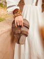 Styleloop Women's Brown Strap Construction Hand-Stitched Flat Sandals, Comfortable Round Toe Open Toe Flat Sandals