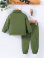Baby Boys' Long Sleeve Shirt With Letter Embroidery And Long Pants Set