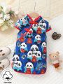 Baby Girls' Panda Printed Traditional Chinese Clothing With Button Decoration, Suitable For Daily Wear, Casual And Holidays, Spring