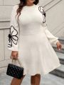 SHEIN Essnce Plus Size Women's 3d Line Floral Sweater Dress