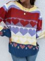 SHEIN Frenchy Women's Casual Knit Sweater With Multicolor Heart Pattern
