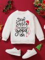 SHEIN Kids HYPEME Young Boy Christmas Hat & Slogan Graphic Pullover