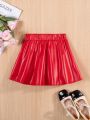 SHEIN Kids HYPEME Little Girls' Solid Color Pu Leather Skirt