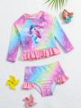 Baby Girls' Cartoon Pattern Gradient Print Swimsuit Set
