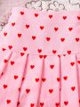 SHEIN Kids CHARMNG Girls' Heart Printed Patchwork Pleated Skirt, For Toddler And Little Girls