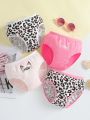 Young Girl 4pcs Leopard & Letter Graphic Brief