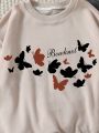 SHEIN Girls' (big Kids') Butterfly & Letter Printed Pullover Sweatshirt