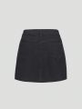 Teen Girls' Black Embroidered Stretch Denim Mini Skirt