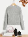 Teen Girls' Casual Loose Fit Long Sleeve Round Neck Beaded Crisscross Wrap Sweater