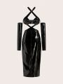 SHEIN ICON Women'S Shiny Cross Neckline Dress
