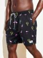 Men's Plus Size Drawstring Waist Beach Shorts With Slanted Pockets