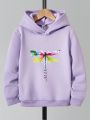 Tween Girls' Dragonfly & Letter Print Hooded Fleece Sweatshirt