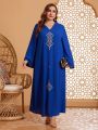 SHEIN Najma Plus Size Hooded Geometric Embroidered Bell Sleeve Dress
