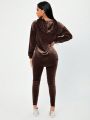 SHEIN SXY Drop Shoulder Velvet Hoodie & Leggings Set